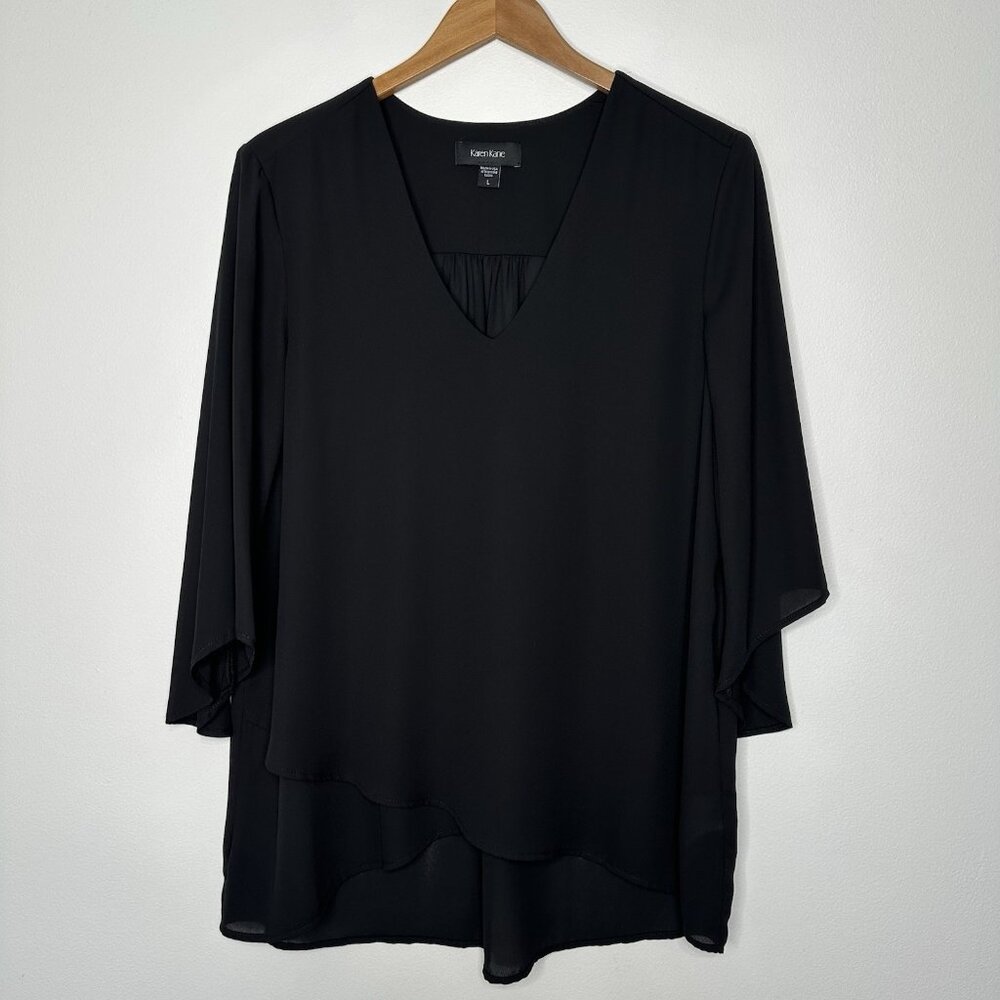 Karen Kane Tunic Top Size L Black Flowy Chiffon‎ Layered